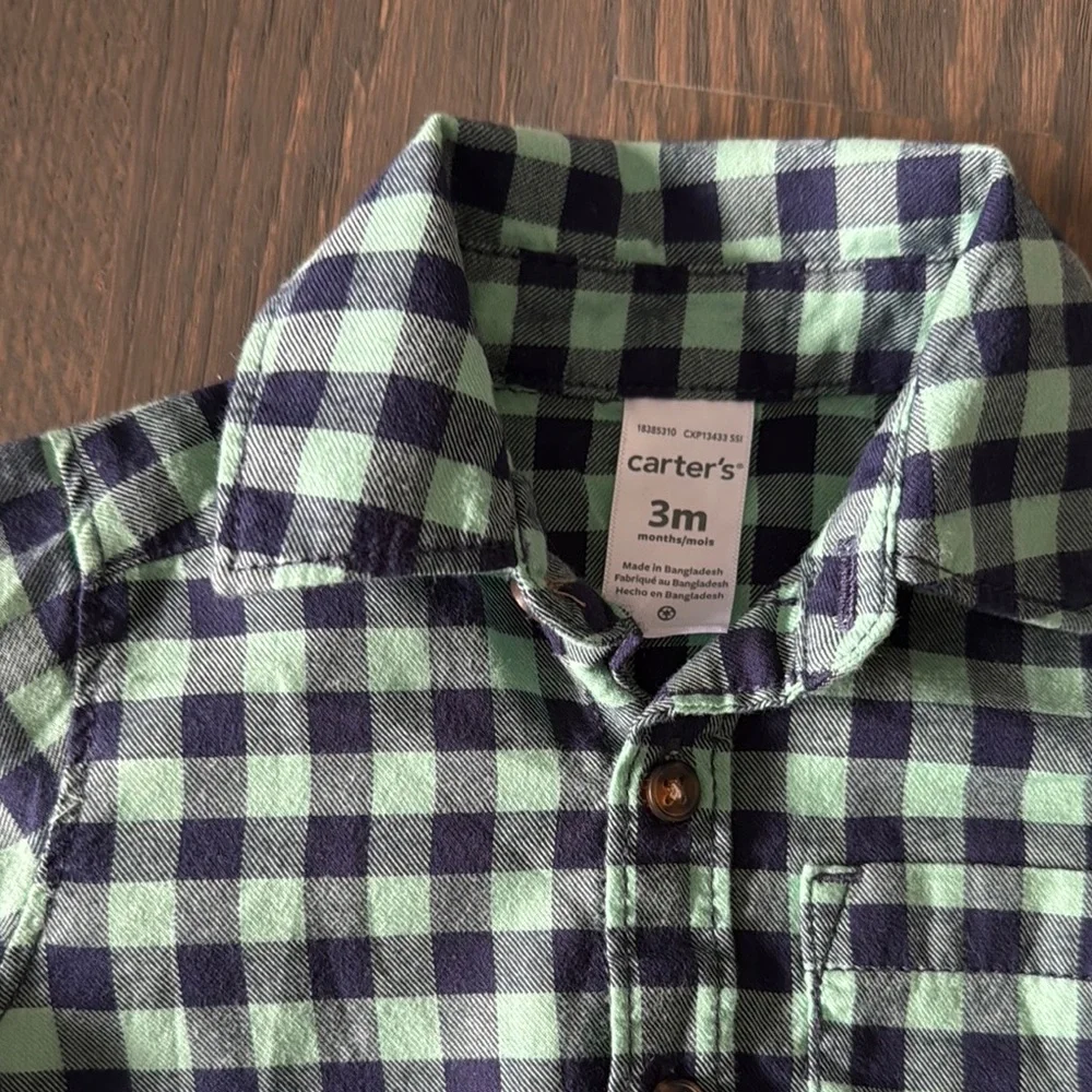 Carter’s Blue Green Plaid Button-Down Shirt | 3M